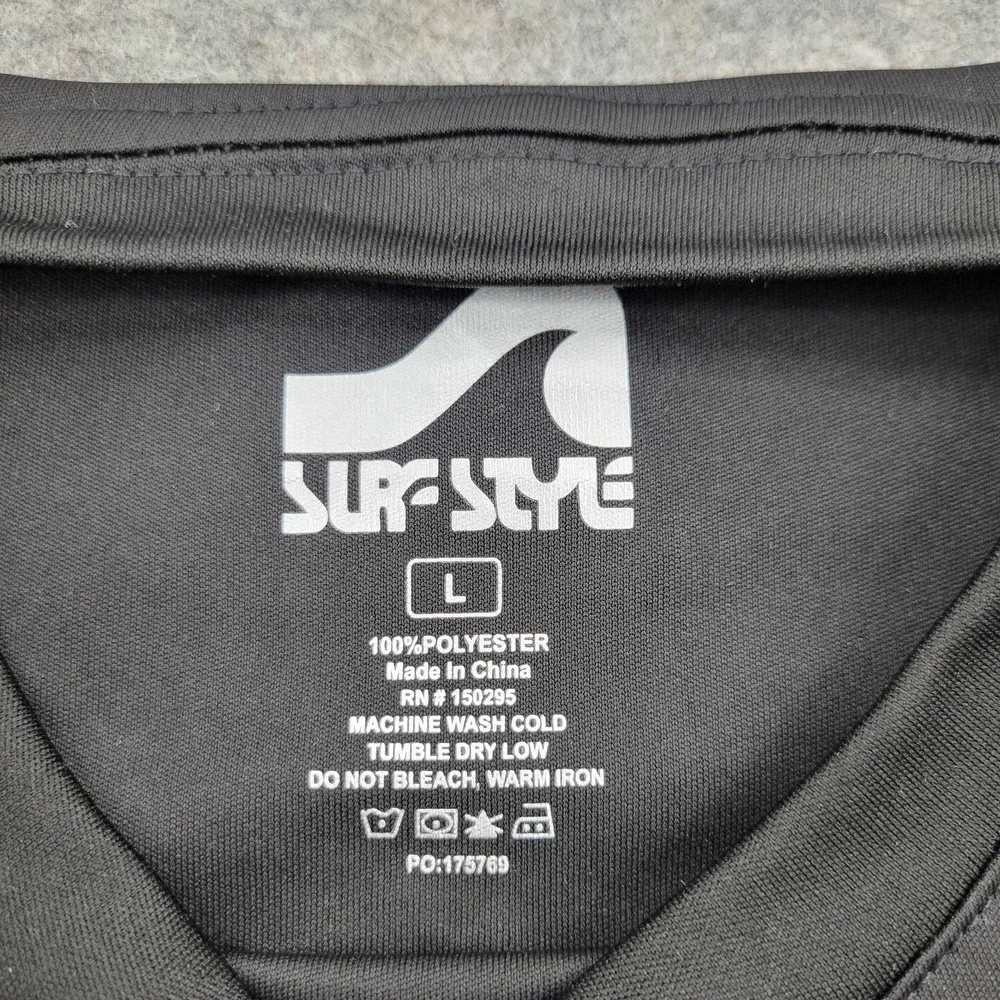 Surf Style Shirt Mens Large Black Short Sleeve UPF 50+ Rash Guard Top Beach